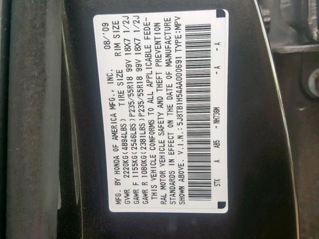 5J8TB1H54AA000691 - 2010 ACURA RDX TECHNO GRAY photo 10