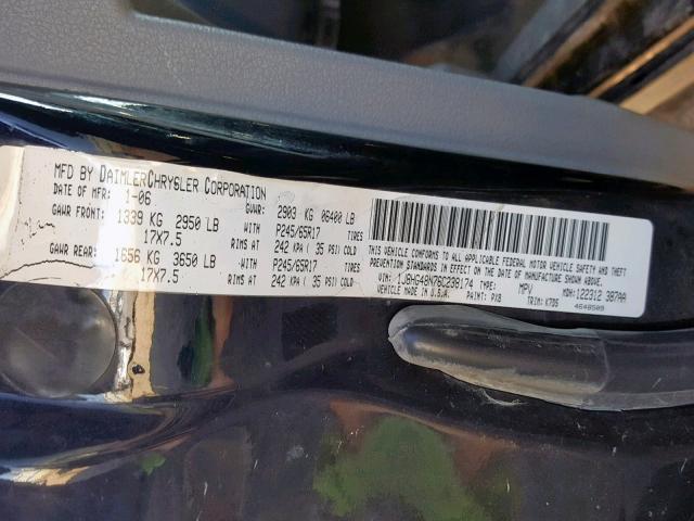 1J8HG48N76C238174 - 2006 JEEP COMMANDER BLACK photo 10