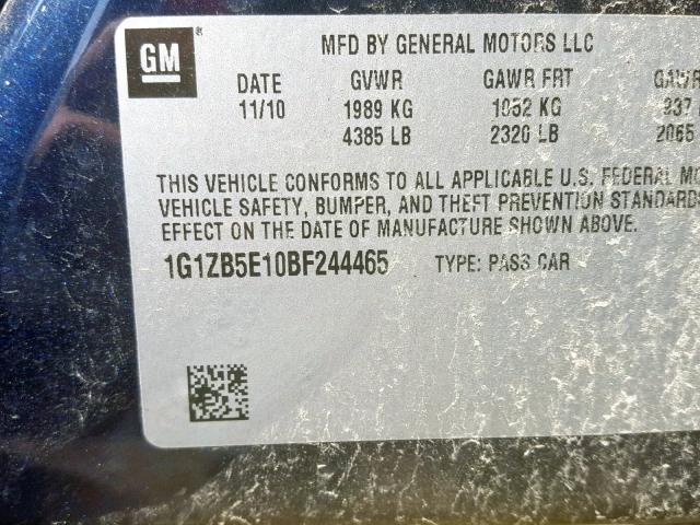 1G1ZB5E10BF244465 - 2011 CHEVROLET MALIBU LS BLUE photo 10