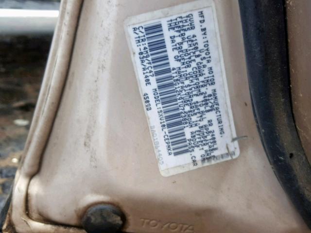 4T1BG12K9TU723881 - 1996 TOYOTA CAMRY DX GOLD photo 10