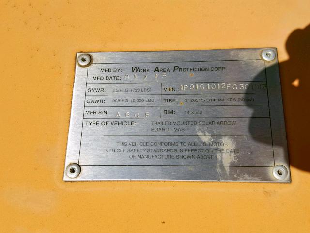 1P91G1012FG301003 - 2015 SOLA ARROWBOARD ORANGE photo 10