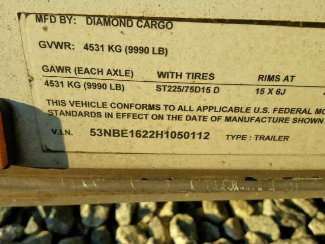 53NBE1622H1050112 - 2016 DIAMOND REO CARGO WHITE photo 10