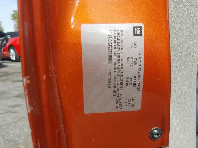 1G1AK15F277265000 - 2007 CHEVROLET COBALT LS ORANGE photo 10