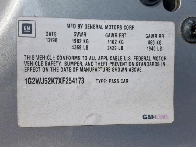 1G2WJ52K7XF254173 - 1999 PONTIAC GRAND PRIX GRAY photo 10