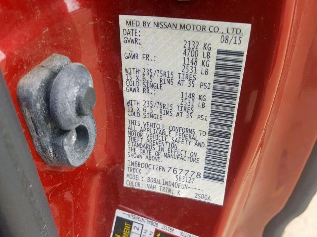 1N6BD0CT2FN767778 - 2015 NISSAN FRONTIER S RED photo 10