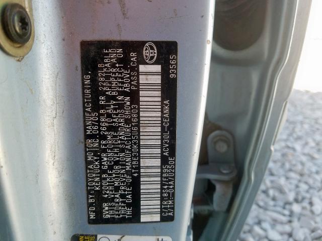 4T1BE30K35U616803 - 2005 TOYOTA CAMRY LE  photo 10