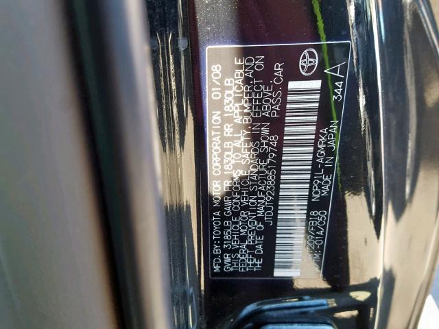 JTDJT923885179748 - 2008 TOYOTA YARIS BLACK photo 10