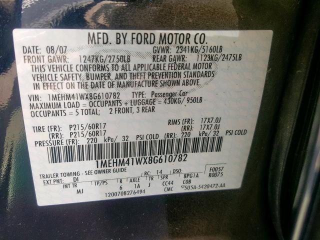 1MEHM41WX8G610782 - 2008 MERCURY SABLE LUXU BLUE photo 10