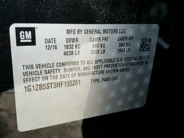 1G1ZB5ST3HF195261 - 2017 CHEVROLET MALIBU LS BLACK photo 10