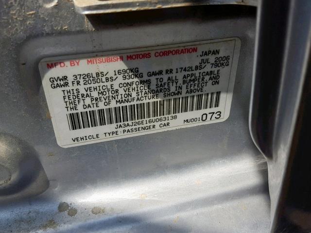 JA3AJ26E16U063138 - 2006 MITSUBISHI LANCER ES BLUE photo 10