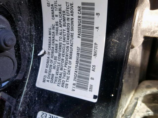 2HGFA1F64BH548107 - 2011 HONDA CIVIC LX-S BLACK photo 10