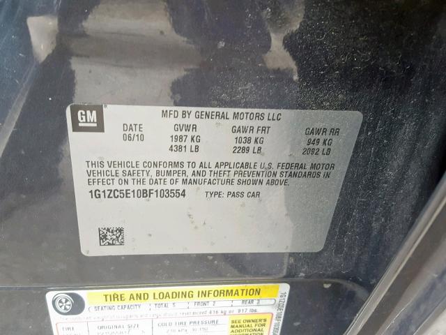 1G1ZC5E10BF103554 - 2011 CHEVROLET MALIBU 1LT 灰色 照片 10