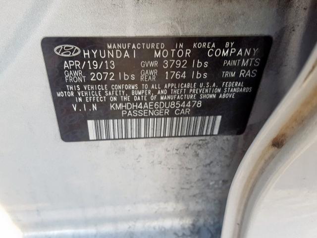 KMHDH4AE6DU854478 - 2013 HYUNDAI ELANTRA GLS  photo 10