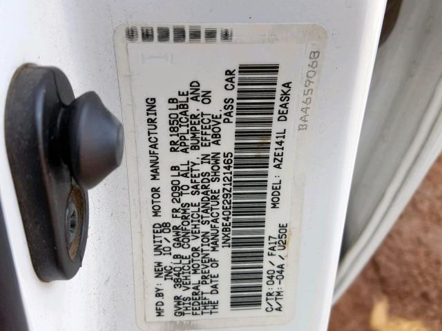 1NXBE40E29Z121465 - 2009 TOYOTA COROLLA XR 白色 照片 10