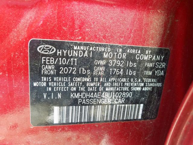 KMHDH4AE4BU102890 - 2011 HYUNDAI ELANTRA GLS  photo 10