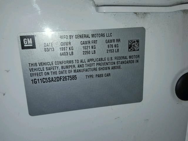 1G11C5SA2DF267585 - 2013 CHEVROLET MALIBU 1LT 白色 照片 10