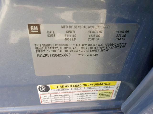 1G1ZK577284253870 - 2008 CHEVROLET MALIBU LTZ ნაცრისფერი ფოტო 10