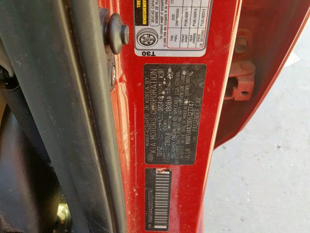 KNAFU4A20D5727747 - 2013 KIA FORTE EX RED photo 10