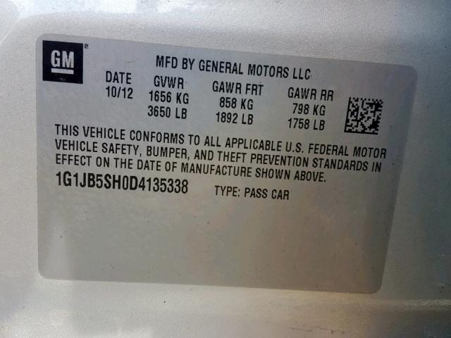 1G1JB5SH0D4135338 - 2013 CHEVROLET SONIC LS SILVER photo 10