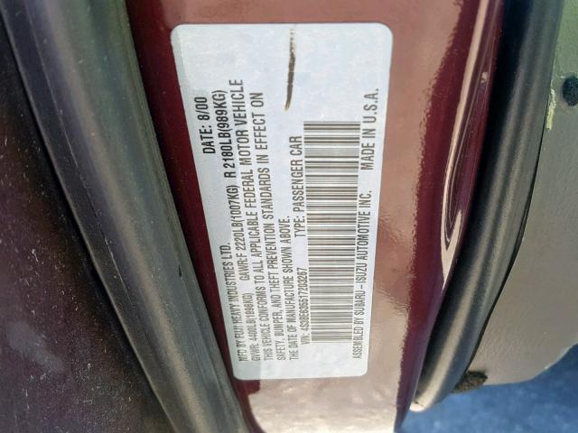 4S3BE635517203267 - 2001 SUBARU LEGACY L BURGUNDY photo 10