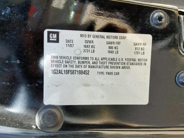 1G2AL18F587188452 - 2008 PONTIAC G5 BLACK photo 10