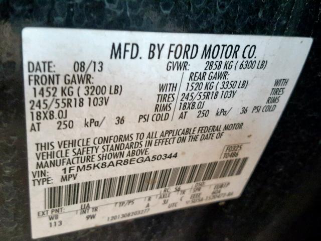 1FM5K8AR8EGA50344 - 2014 FORD EXPLORER P BLACK photo 10