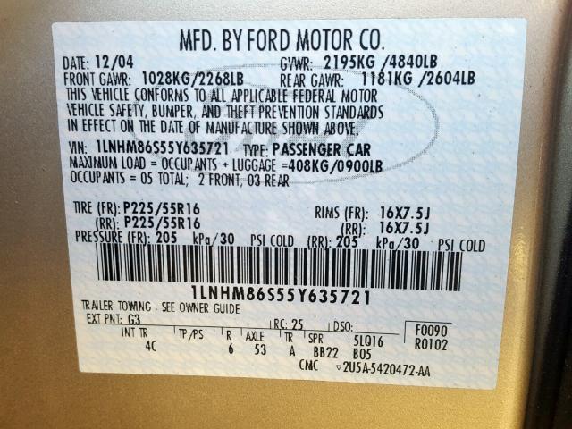 1LNHM86S55Y635721 - 2005 LINCOLN LS თაფლისფერი ფოტო 10