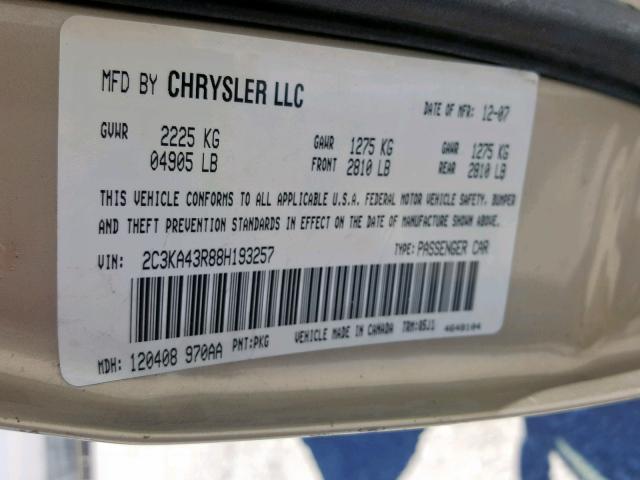 2C3KA43R88H193257 - 2008 CHRYSLER 300 LX BEIGE photo 10