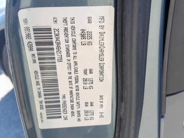 2C3KA43R46H217759 - 2006 CHRYSLER 300 GRAY photo 10