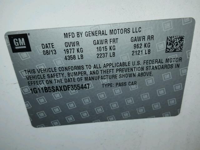 1G11B5SAXDF355447 - 2013 CHEVROLET MALIBU LS 白色 照片 10