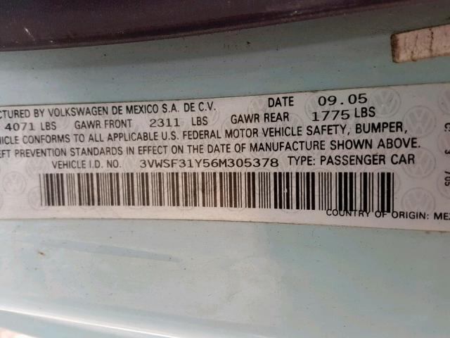 3VWSF31Y56M305378 - 2006 VOLKSWAGEN NEW BEETLE Blau Foto 10