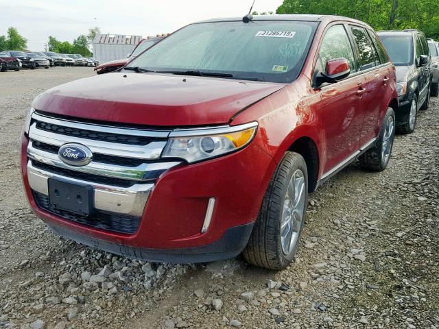 2FMDK4JC9EBB29433 - 2014 FORD EDGE SEL RED photo 2