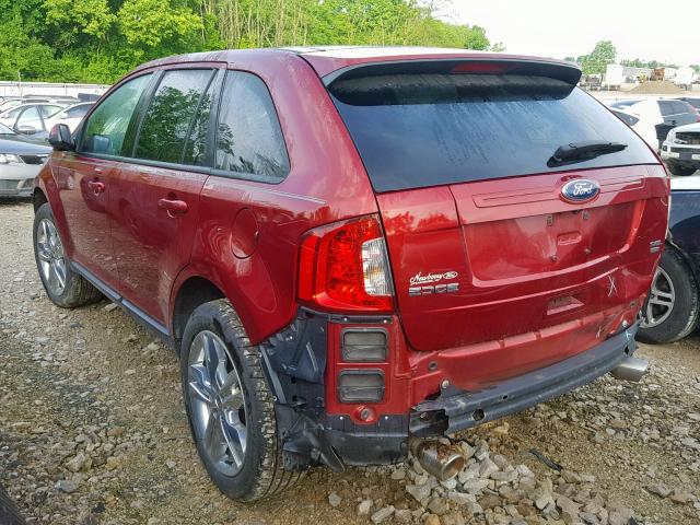 2FMDK4JC9EBB29433 - 2014 FORD EDGE SEL RED photo 3