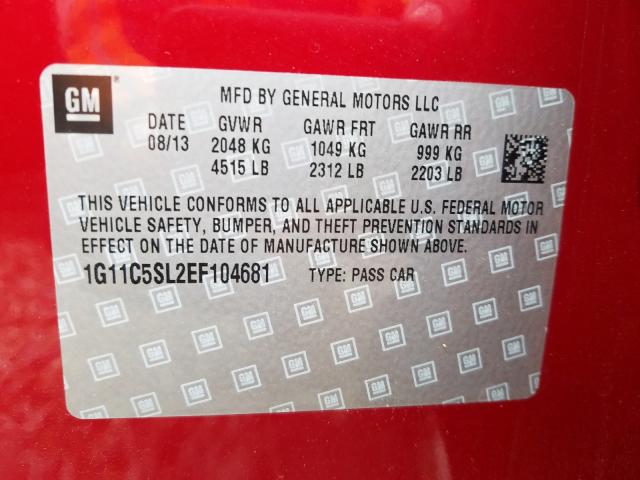 1G11C5SL2EF104681 - 2014 CHEVROLET MALIBU 1LT  照片 10