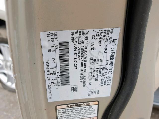 5LMEU68H74ZJ01277 - 2004 LINCOLN AVIATOR 棕色 照片 10