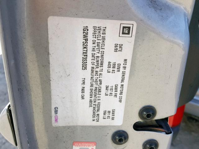 1G2WP52K7XF353025 - 1999 PONTIAC GRAND PRIX 银色 照片 10