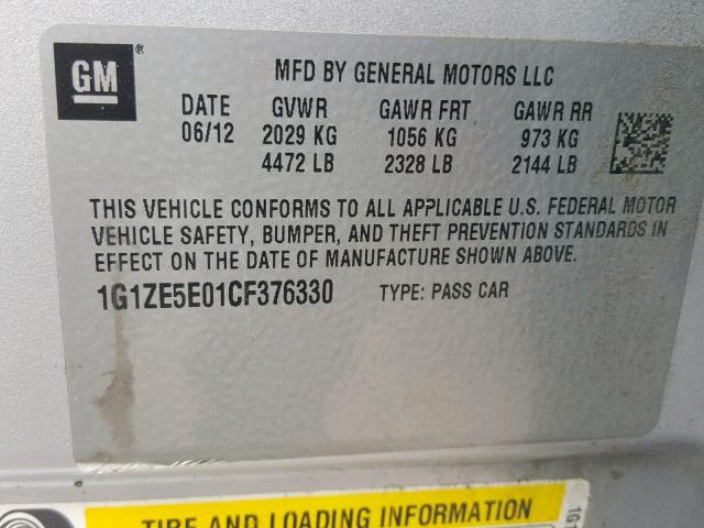 1G1ZE5E01CF376330 - 2012 CHEVROLET MALIBU LTZ 银色 照片 10