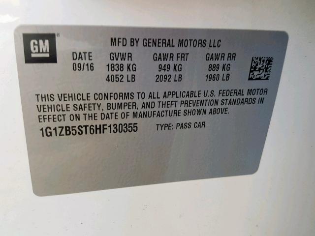 1G1ZB5ST6HF130355 - 2017 CHEVROLET MALIBU LS WHITE photo 10