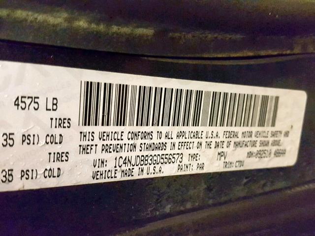 1C4NJDBB3GD556573 - 2016 JEEP COMPASS SP Графитовый фото 10