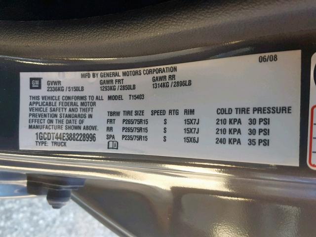 1GCDT44E388228996 - 2008 CHEVROLET COLORADO L GRAY photo 10