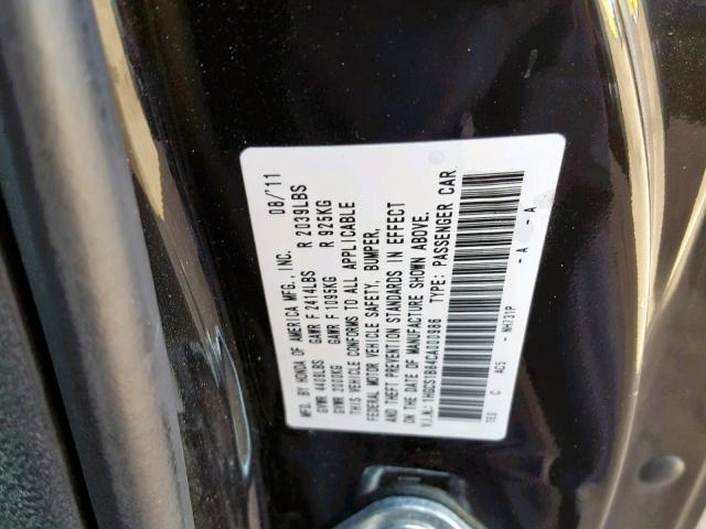 1HGCS1B84CA000986 - 2012 HONDA ACCORD EXL BLACK photo 10