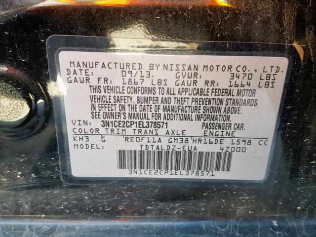 3N1CE2CP1EL378571 - 2014 NISSAN VERSA NOTE BLACK photo 10