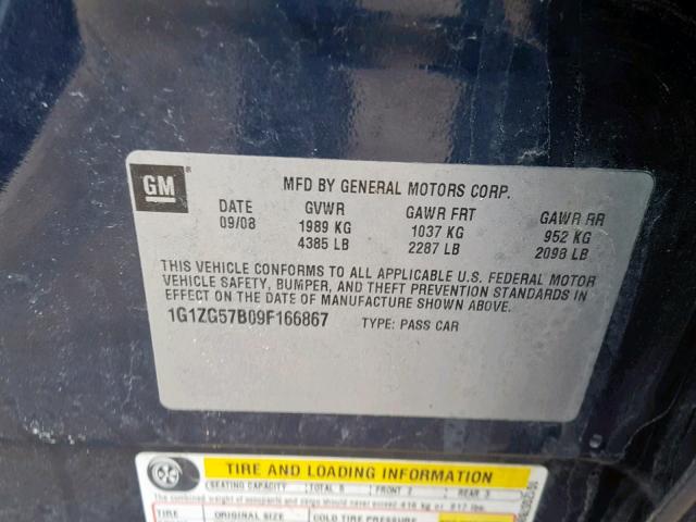 1G1ZG57B09F166867 - 2009 CHEVROLET MALIBU LS BLUE photo 10