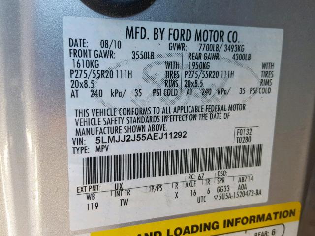 5LMJJ2J55AEJ11292 - 2010 LINCOLN NAVIGATOR Gümüş foto 10