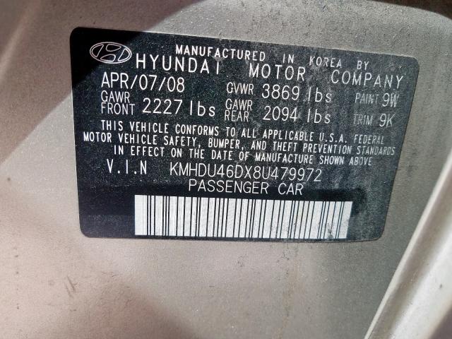 KMHDU46DX8U479972 - 2008 HYUNDAI ELANTRA GLS  photo 10