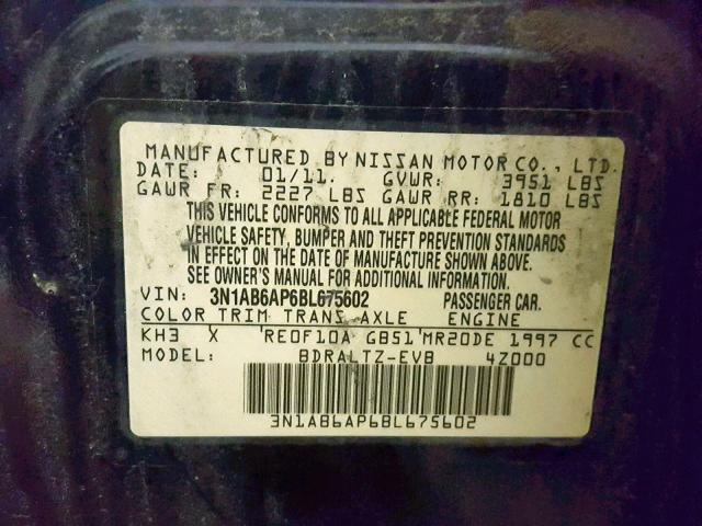 3N1AB6AP6BL675602 - 2011 NISSAN SENTRA 2.0 BLACK photo 10