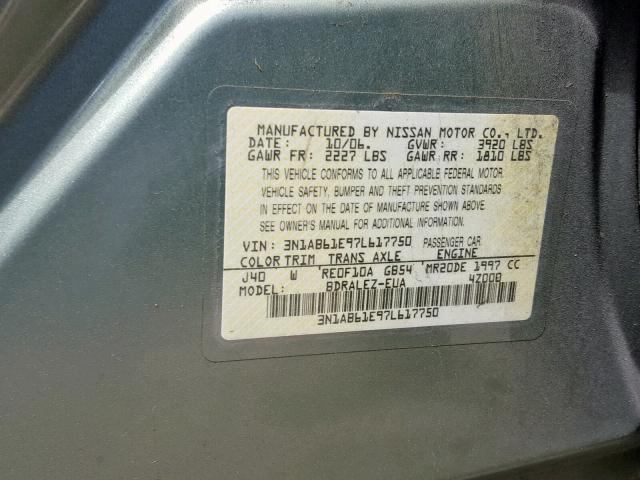 3N1AB61E97L617750 - 2007 NISSAN SENTRA 2.0 GREEN photo 10