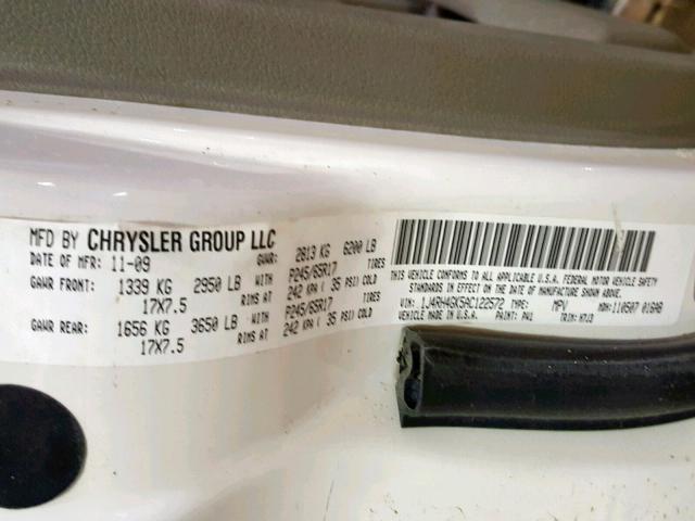 1J4RH4GK5AC122572 - 2010 JEEP COMMANDER WHITE photo 10