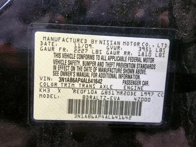 3N1AB6AP4AL641642 - 2010 NISSAN SENTRA 2.0 BLACK photo 10