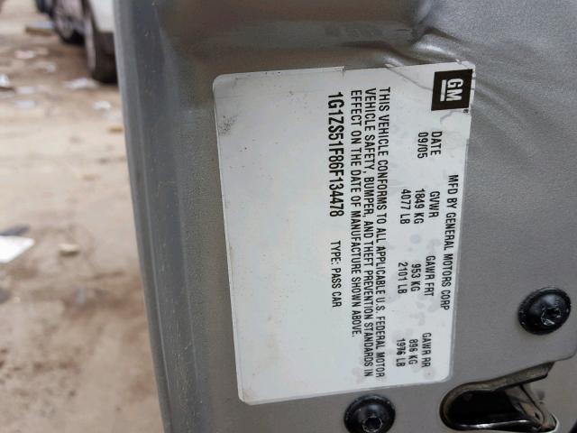 1G1ZS51F86F134478 - 2006 CHEVROLET MALIBU LS SILVER photo 10